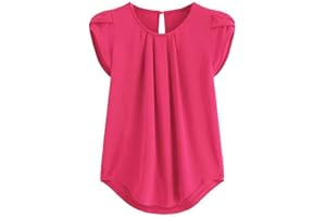 FitOOTLY Color Shirt Casual Sleeve Sleeve Round Short Solid Short Chiffon Blouse Neck Women's Blouse Basics under Shirt