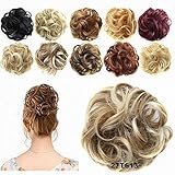 FESHFEN Synthetic Donut Hair Chignons Wig Hairpiece Scrunchy Hair Bun Updo Hairpiece Ponytail Hair Extensions Wavy Curly Messy Hair Bun Extensions - Strawberry Blonde & Bleach Blonde