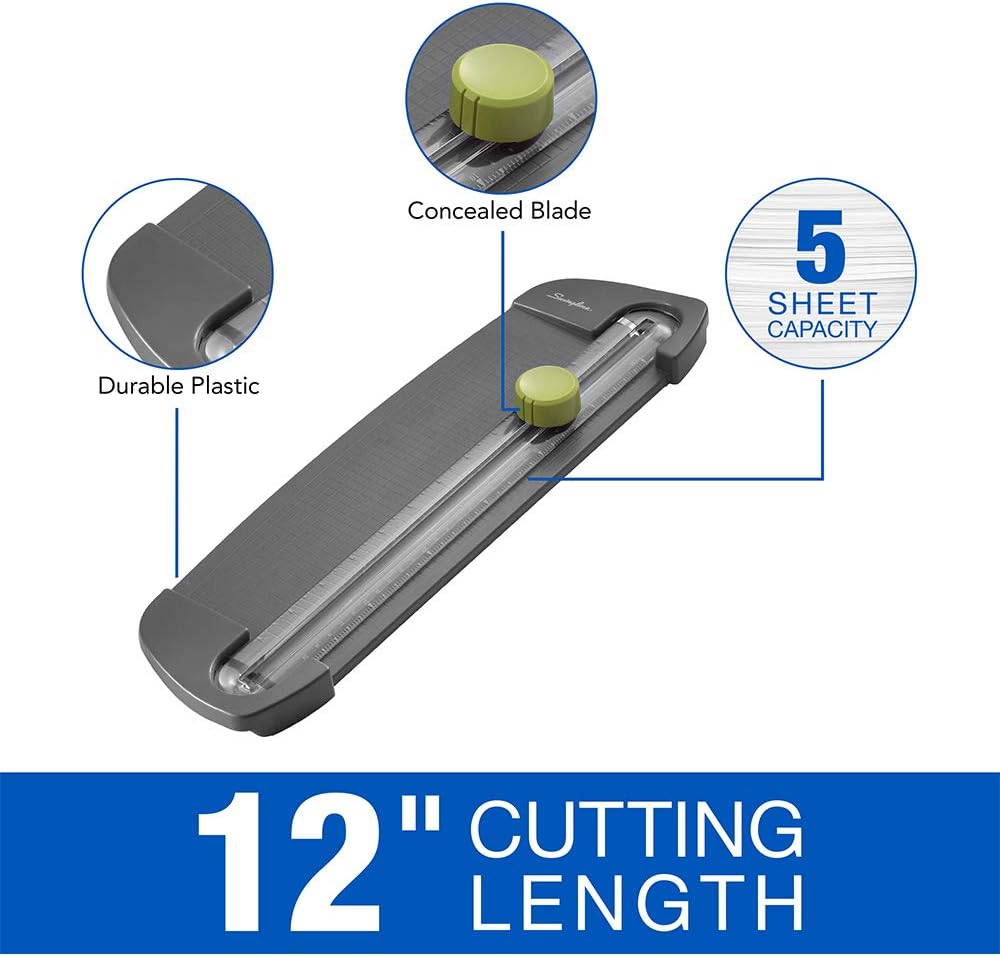 Swingline Paper Trimmer, Rotary Paper Cutter, 12" Cut Length, 5 Sheets Capacity, Personal, Compact, SmartCut (1112), grey : Paper Trimmers : Office Products