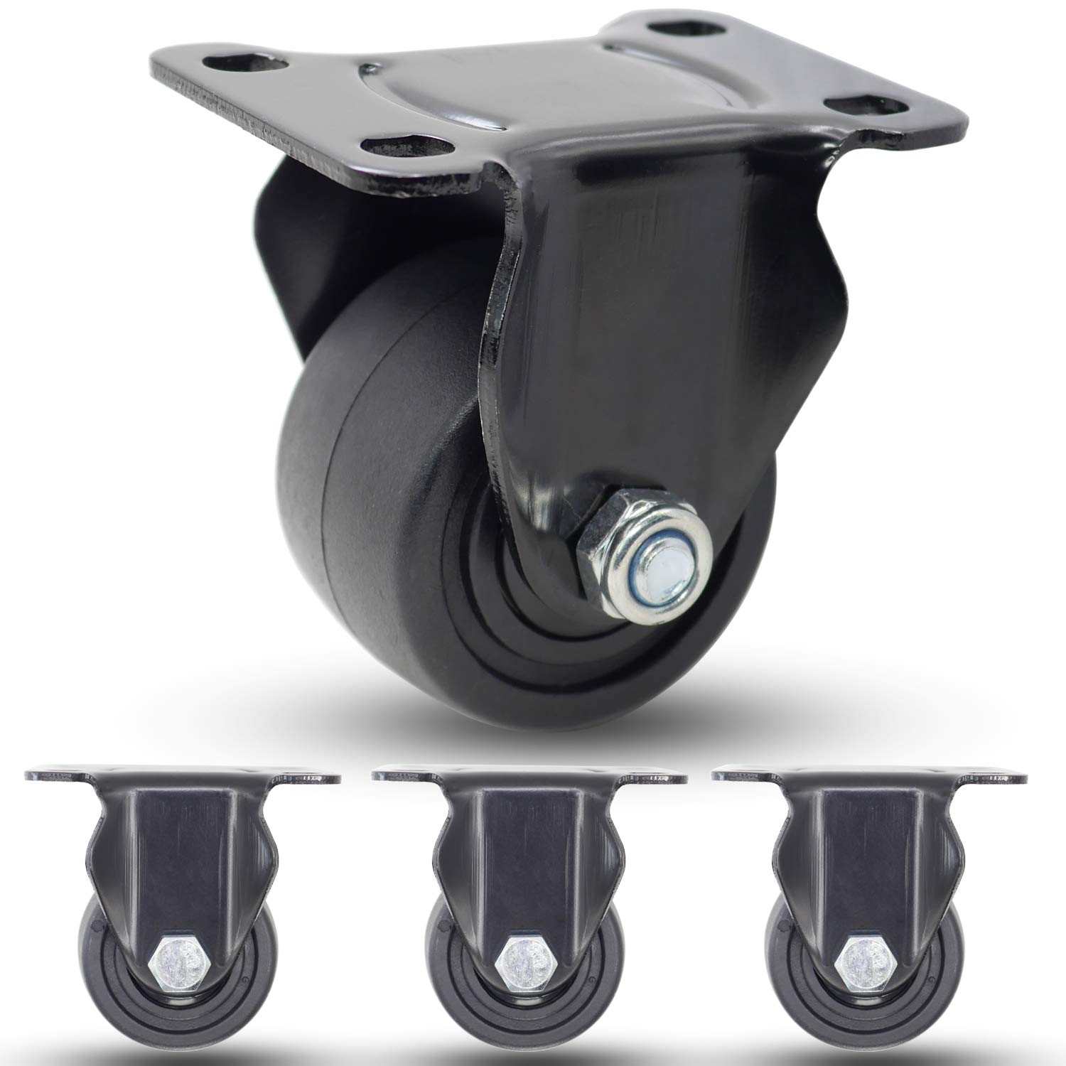 Photo 1 of Casoter 2.5" Extra Width Wheel Top Plate Rigid Black PP Caster, Low Gravity Center Design No-Brake Noise-Free Heavy Duty Industrial Polypropylene Caster 1750Lbs Total Load Capacity Pack of 4