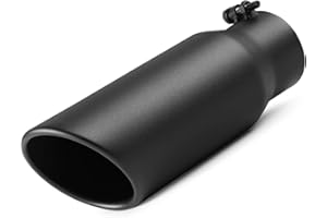 A-KARCK Exhaust Tip 3 Inch Inlet, 3" Inlet 4" Outlet 12" Long Black Coated Finish Muffler Tip For Truck Tailpipe, Stainless Steel Rolled Edge