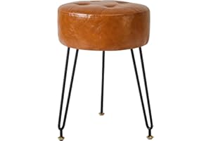 IBUYKE Faux Leather Round Footrest Stool, Makeup Vanity Stool Side Table, PU Dressing Table Seat, Pouf Couch Stool, Golden St