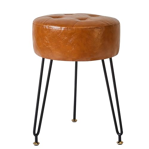 IBUYKE Faux Leather Round Footrest Stool, Makeup Vanity Stool Side Table,  PU Dressing Table Seat, Pouf Couch Stool, Golden Steel Legs, Light Brown  LG-31J in Kenya | Whizz Vanities & Vanity Benches
