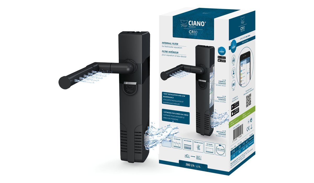 Ciano CF80 Aquarium Internal Filter - Flow of 380L/h. Suitable for aquariums between 40-80L.