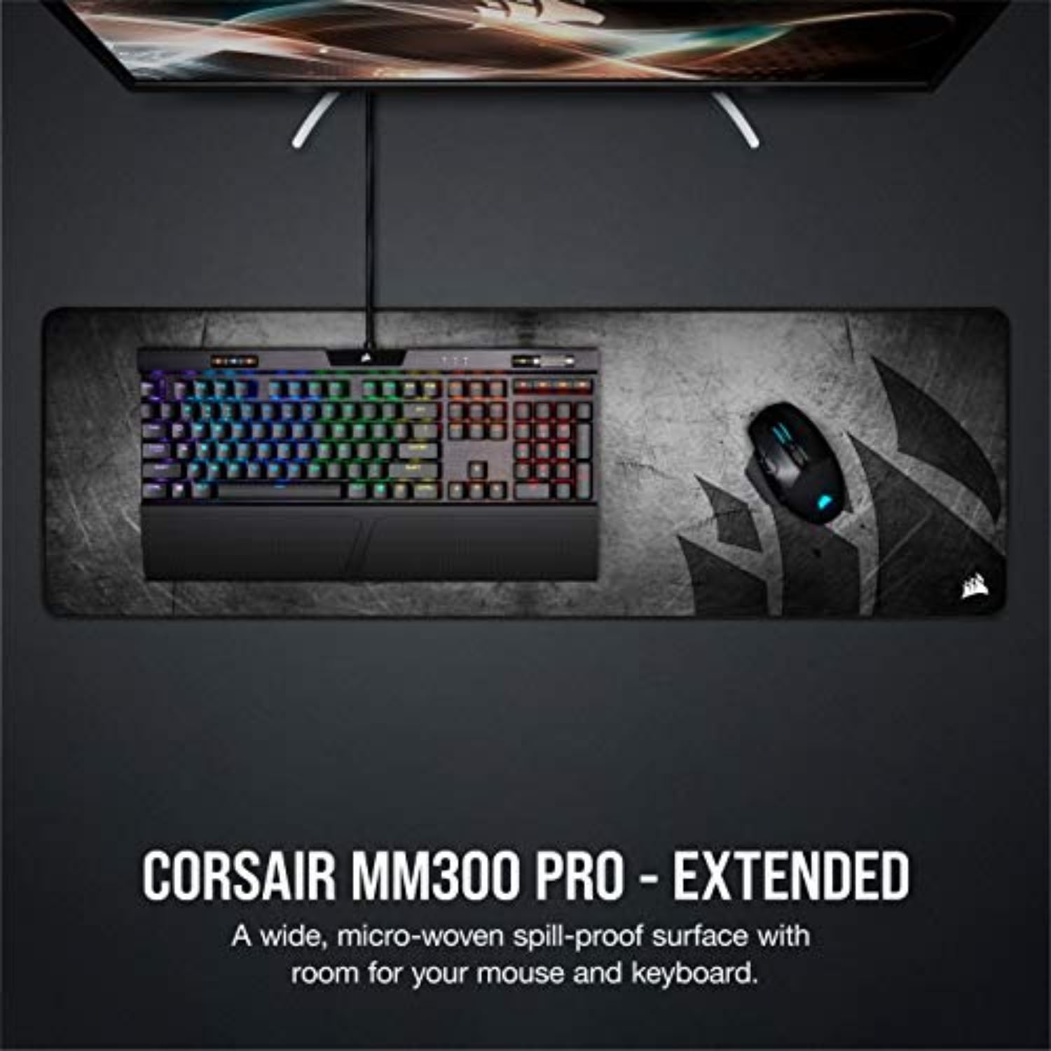 Corsair MM300 PRO Spritzwassergeschütztes Premium-Gaming-Mauspad aus Stoff (Fläche 93 × 30 cm, Mikrofasergewebe, 3mm Starke Weiche Gummikonstruktion, Gummiunterseite) Extended, Schwarz/Grau 2