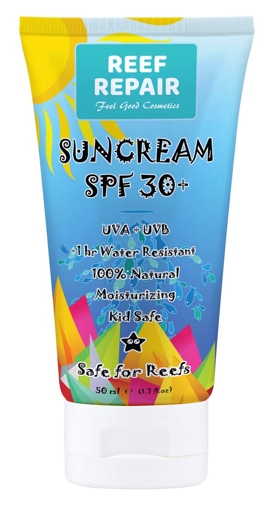 Reef Safe Sunscreen SPF 30+ All Natural, Travel Size, Water Resistant, Moisturizing, Biodegradable, Broad Spectrum UVA/UVB, Ocean Friendly Mineral Sun Cream from Reef Repair 1.7 fl. Oz