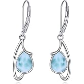 Moonstone/Larimar/Moss Agate/Pink Opal Earrings for Women Sterling Silver Gemstone Drop Earrings Leverback Earrings Jewelry Gifts for Girls