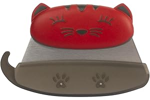 Kuhn Rikon Kinderkitchen Kids Mezzaluna Knife with Blade Protector, Cat, 5.2" x 3.3" x 0.7", Red | Child-Friendly Cutting Too