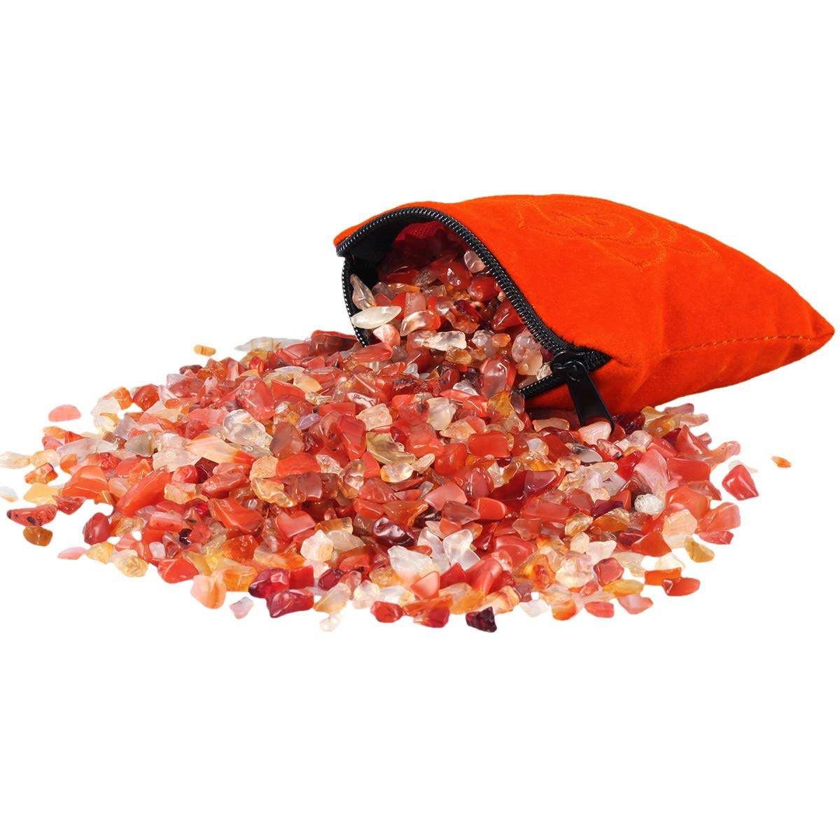 mookaitedecor Natural Carnelian Tumbled Chip Stones, Crystals and Gemstones, Real Crushed Stone with Chakra Bag Mini Small Reiki Healing Orange Crystal for Candle Spell Jars Resin Craft Art DIY 230g