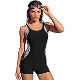 Zando Women's One Piece Boyleg Swimsuits Full Coverage Athletic Bathing Suits Modest Swimwear for Water Aerobics