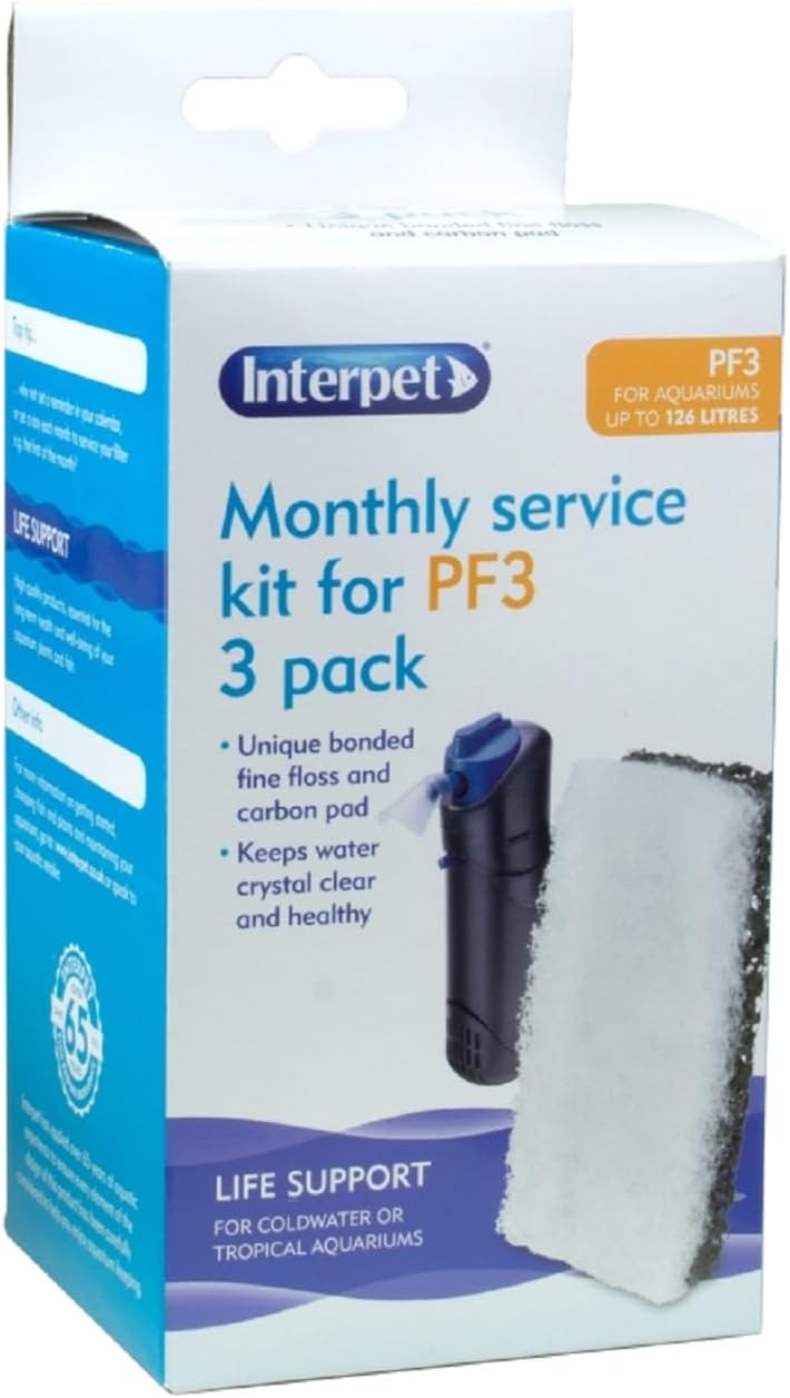 Interpet Monthly Service Kit PF 3 Filter Bonded Carbon and Foam Pads Pack of 3