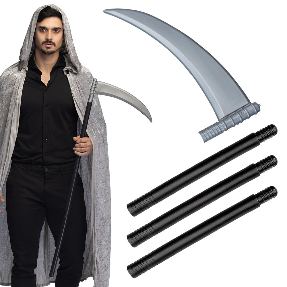 Boland 101cm Grim Reaper Scythe, 4 Pieces, Detachable, Halloween Fancy Dress Accessory, Horror Dress Up, Prop, Weapon, Carnival, Grey