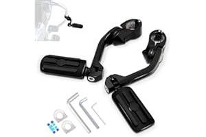 HOKUOTOLITE 1.25" (32mm) Adjustable Highway Foot Pegs w/Long Extended Angled Mounts for Harley Davidson Touring Street Glide/Road Glide/Electra Glide/Road King Motorcycle w/1-1/4" Crash Bar,BLACK#2