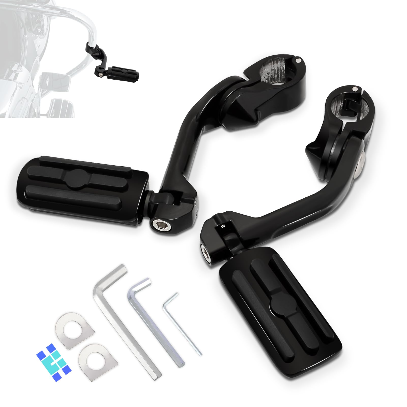 FOVPLUE 1,1.25,1 1/3 Highway Footpegs, Adjustable Highway Peg w/ 3-Piece Clamp for Harley Touring Softail Dyna Sportster Hond
