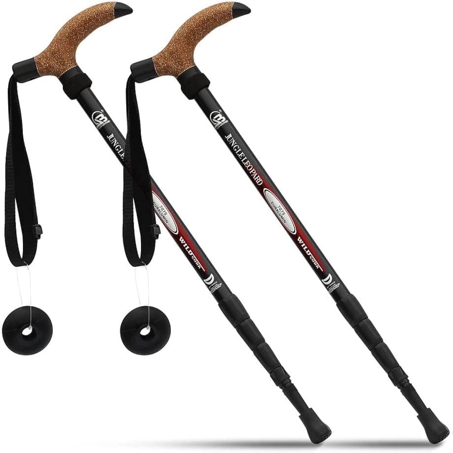 Aluminum Alloy Quick Lock Trekking Pole Anti-Shock Walking Stick Adjustable Cane Crutch for Mountains Trekking Hiking,Ultralight Collapsible with Cork Grips Tungsten Tips - 1 Pair