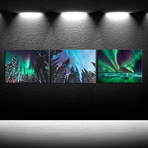 iKNOW FOTO 3 Piece Northern Lights Modern Canvas Print Amazing Aurora Borealis Landscape Wall Art Pictures for Home Decor Living Room Office Ready to Hang 12x16inchx3pcs