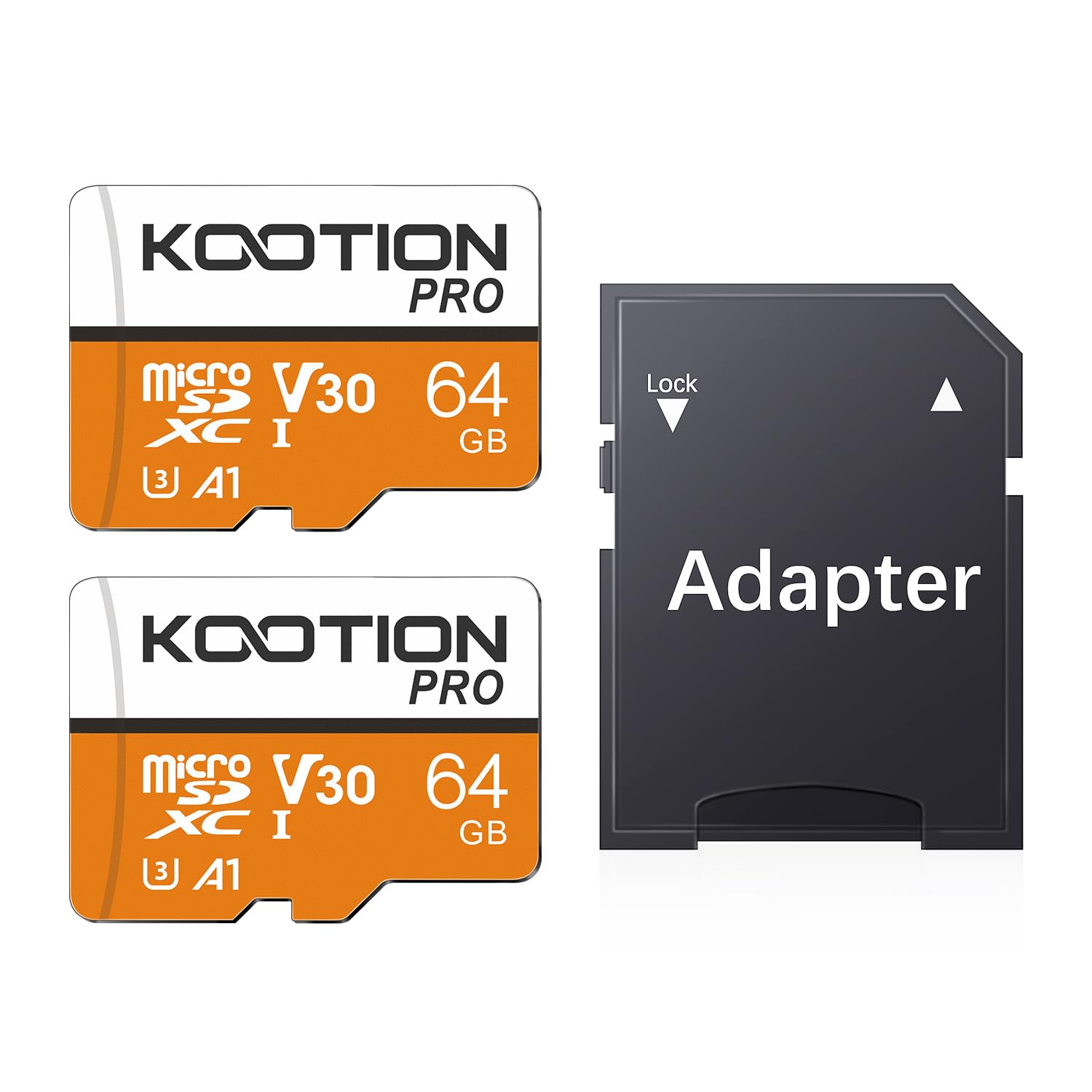 KOOTION 64 GB 2-Pack Micro SD Card, 4K Camera Pro, UHD Video for GoPro, Action Camera, Drone, Smartphone, R/W up to 90/35 MB/s MicroSDXC Memory Card UHS-I U3 A1 V30