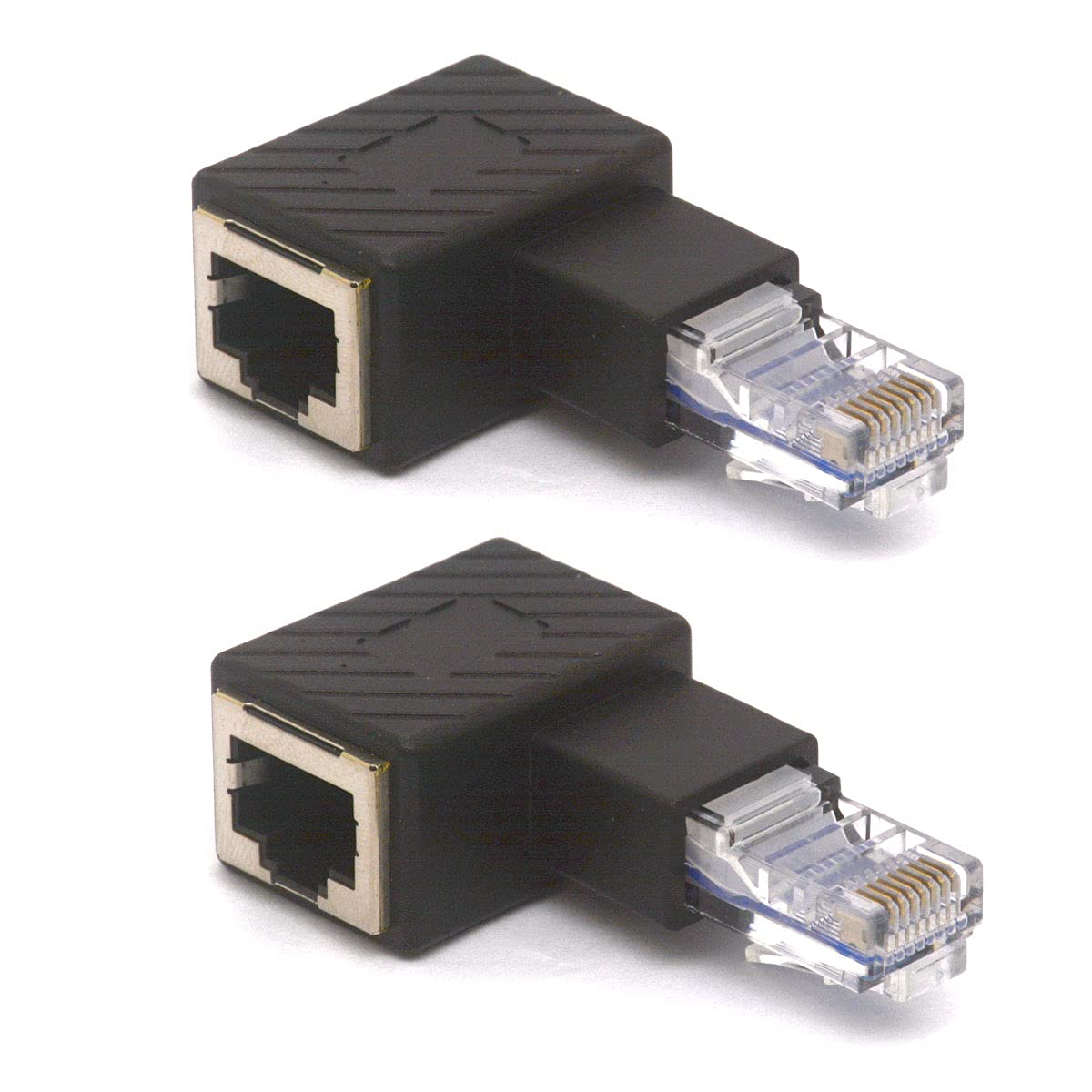 HTGuoji Angled RJ45 Ethernet Adapter, 90 Degree RJ45 8P8C Male to Female Cat5e Cat6 Network Patch Connector 2PCS (Left)