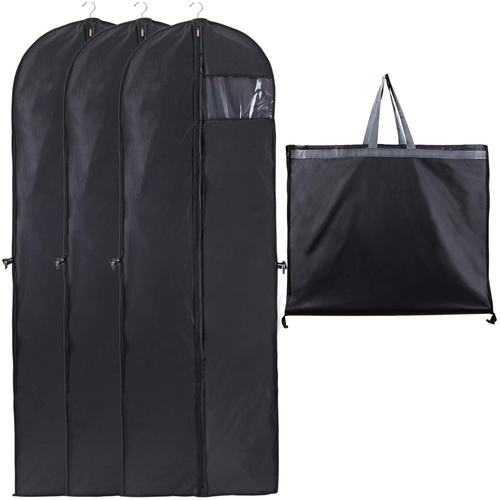 Niviy Hanging Garment Bags Dress Covers PEVA Translucent Waterproof Wedding Dress Bag with Zip Suit Cover Full Length, 3pcs 60 * 180cm (Black)