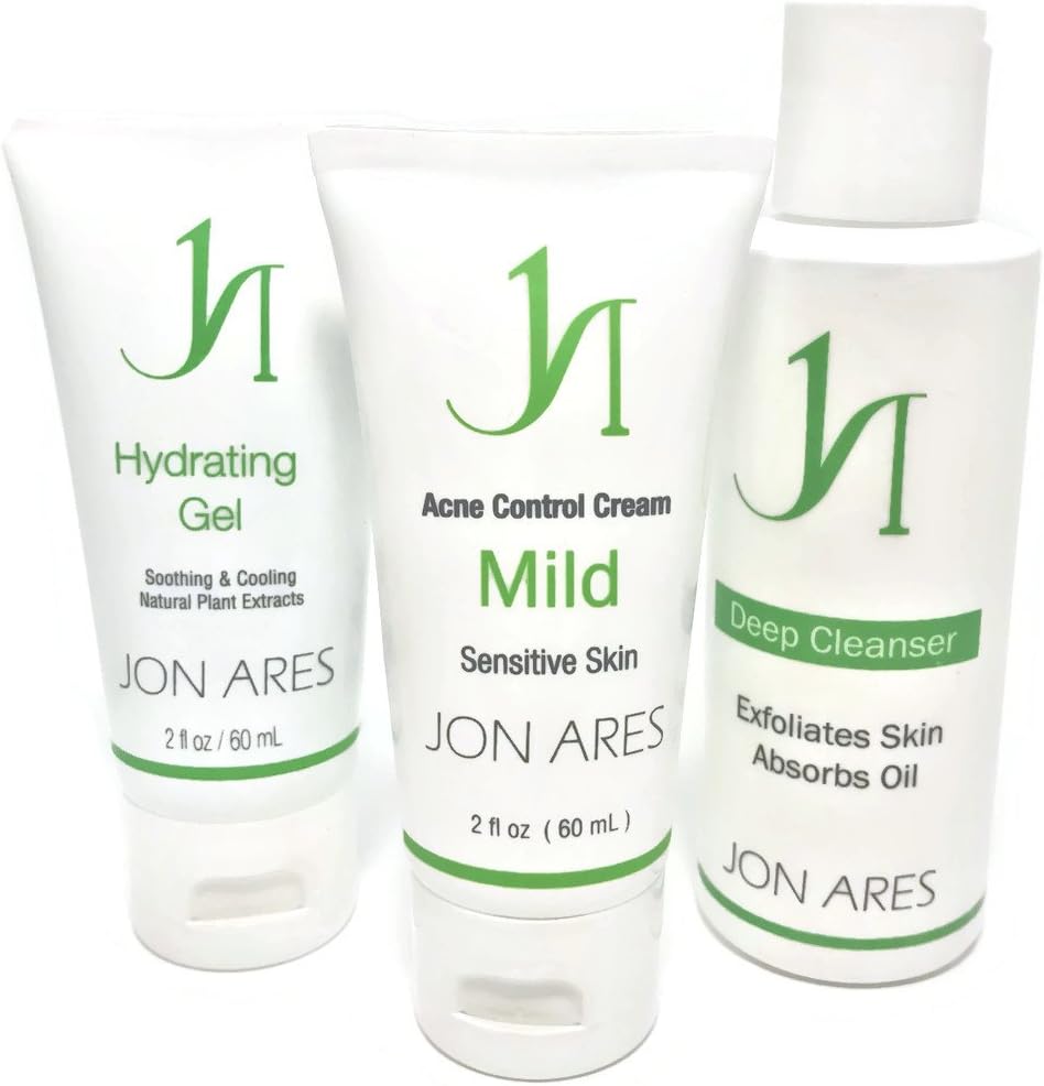 Jon Ares Acne Control MILD 3 Step Kit Perfect For Sensitive Skin - Includes Hydrating Gel and Deep Cleanser