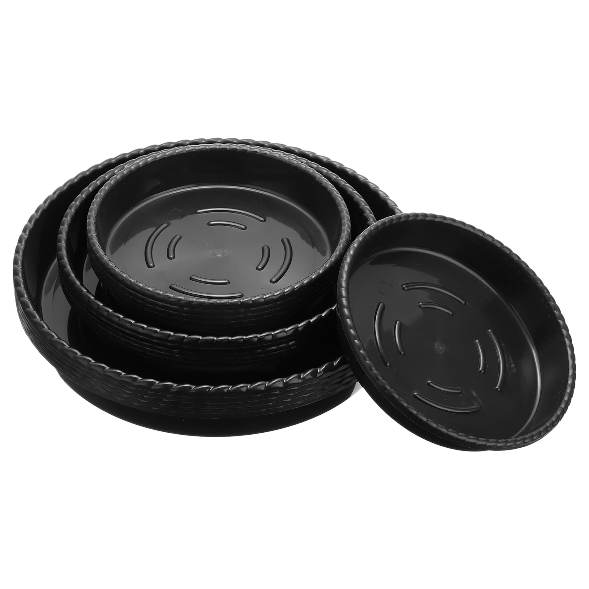 M METERXITY 15 Pack Planter Saucers - Plastic Plant Tray Flower Pot Drip Trays Round Apply to Outdoor/Garden (6"/8"/10", Black)