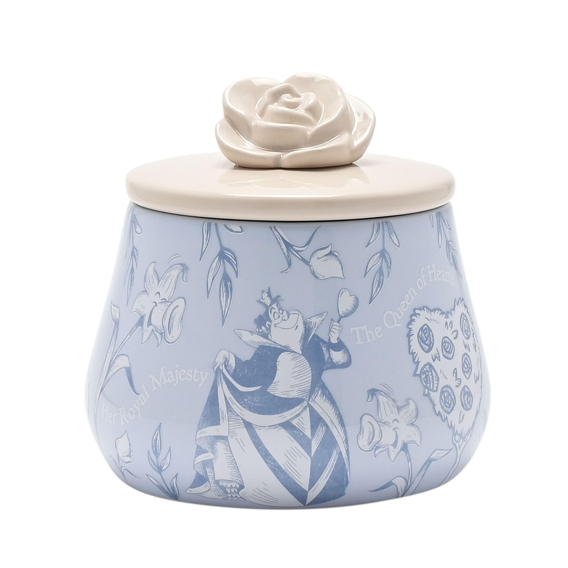 Disney - Alice In Wonderland - Ceramic Blue/Beige Rose Trinket Box Officially Licensed Product - The Queen Of Hearts Flowers Motif. Decor Homeware for Dining Room & Living Room. H:12 x W: 12 x D:12cm.