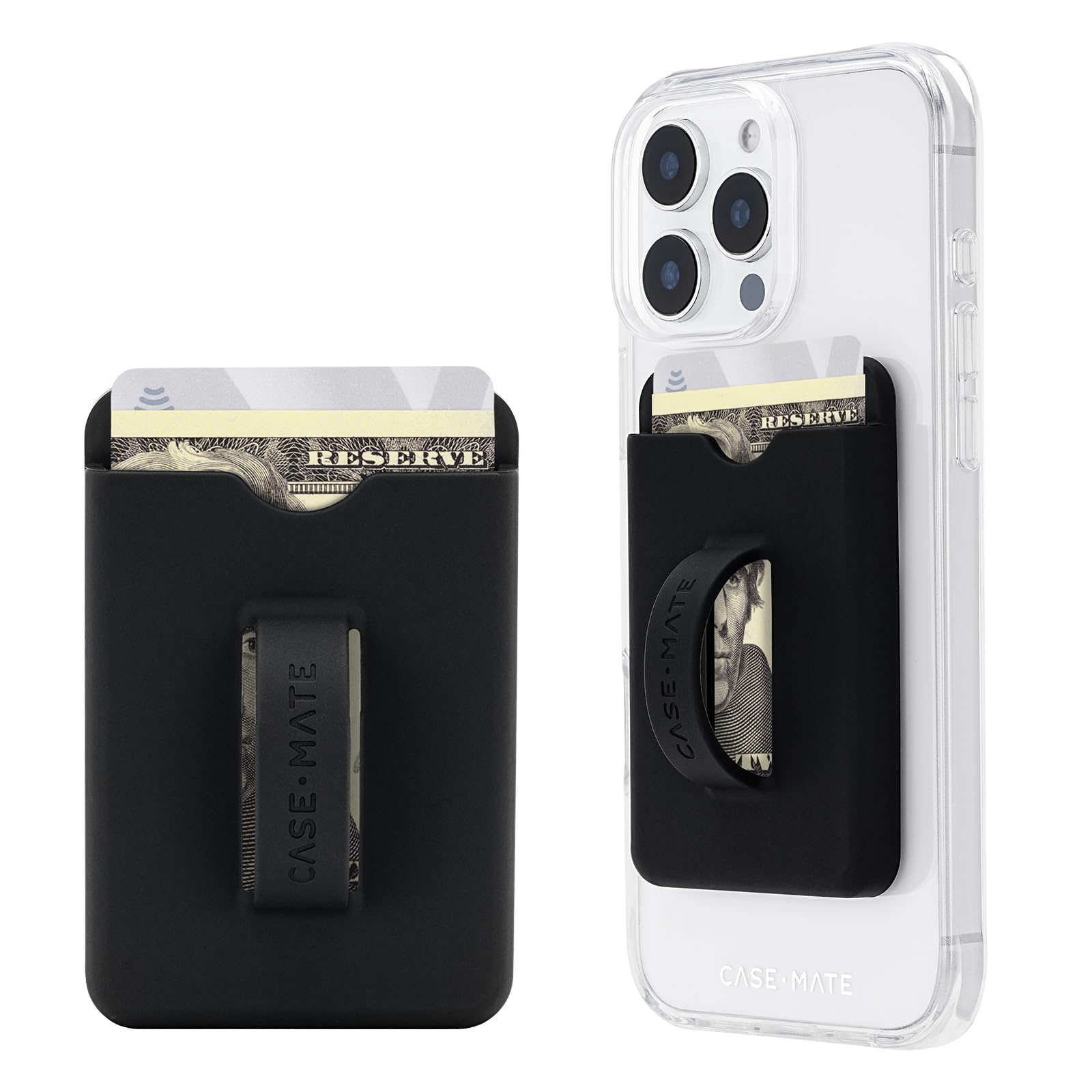 Case-Mate MagSafe Wallet with Loop Grip - Detachable Magnetic Phone Wallet/Card Holder with Easy to Hold Built-In Loop Grip [Holds up to 3 Cards & Cash] - for iPhone 17 Pro Max/16/15/Pixel 10 - Black