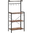 HOOBRO Kitchen Bakers Rack with Storage, 4 Tiers Coffee Bar Station, Kitchen Microwave Stand with 8 S-shaped Hooks, Kitchen Storage Shelf Rack for Small Spaces, Rustic Brown and Black BF04HB01