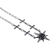 Joddfly Gothic Cross Star Pendant Necklace, Stainless Steel Chain, 15.8+2.2 Inch Length, Silver