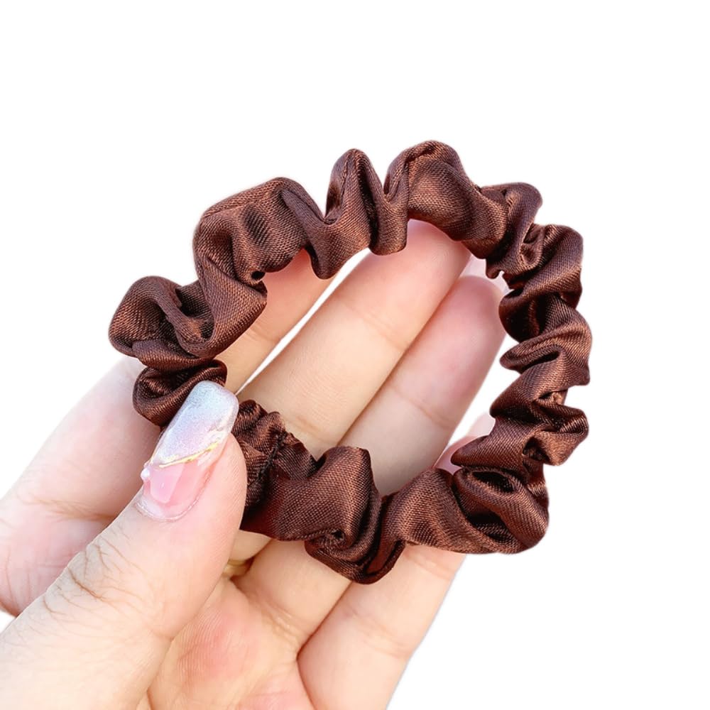 Wambere Pack of 3 Satin Hair Bobbles, Women's Hair Rings Scrunchies Small Fabric Hair Bobbles Hair Scrunchies Soft Elastic Silk Scrunchies Large for Girls Women, Brown
