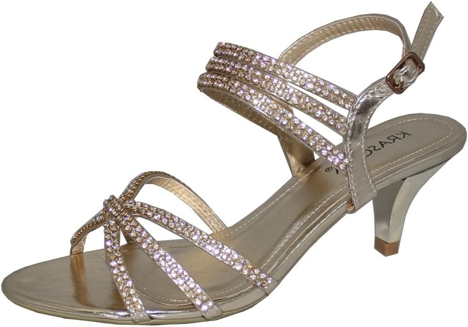 Ladies Womens Diamante Sparkly Low Heel Evening Wedding Party Sandals Shoes (5, Gold)
