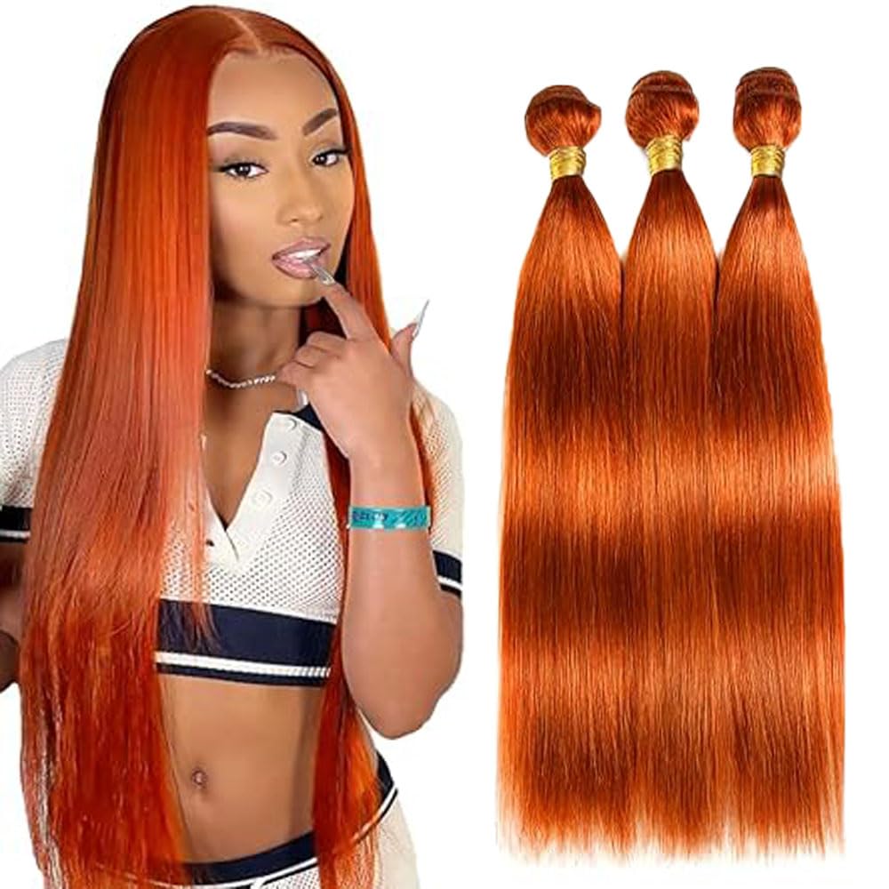 Photo 1 of #350 Ginger Orange Bundles Human Hair 12 14 16 Inch Straight Color 350 Human Hair Bundles Orange Extension 12A Unprocessed Brazilian Virgin Hair for Black Women