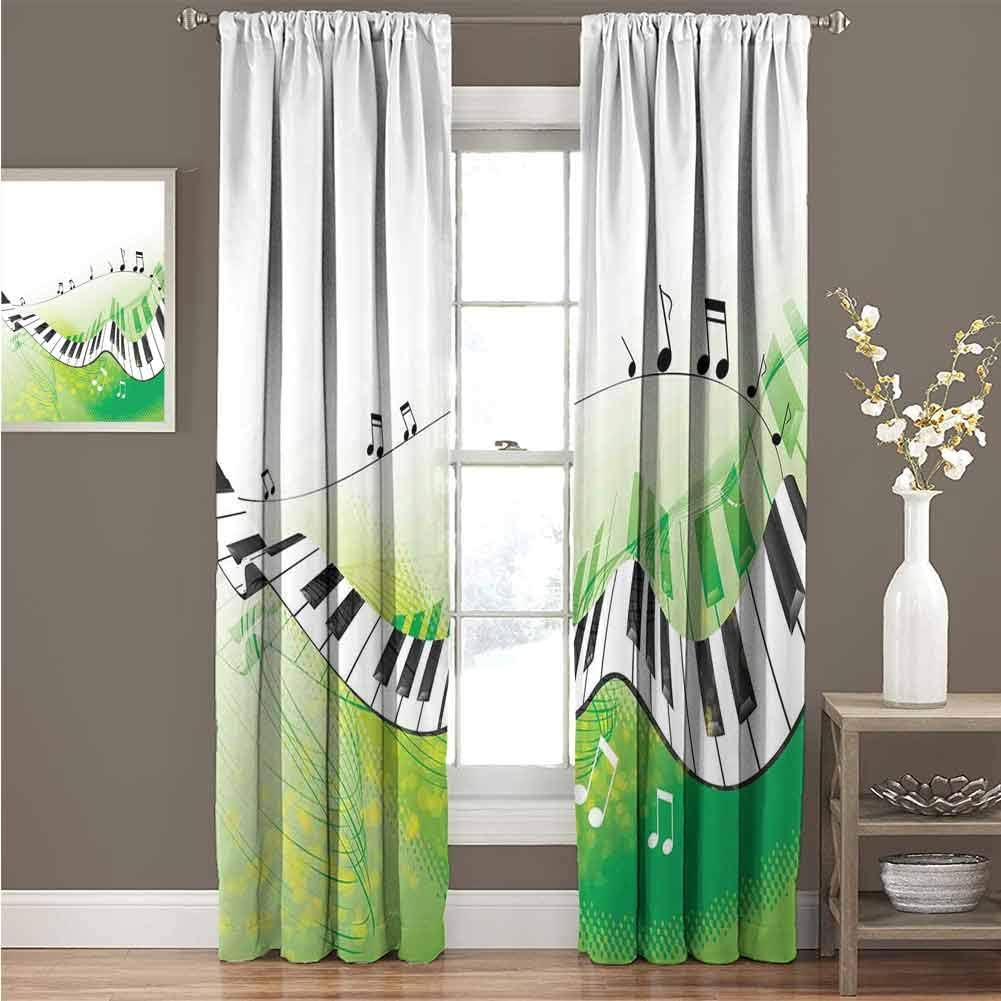 Music Decor Polyester Window Curtains with Grommets Music Piano Keys