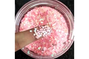JHERE Tiny Stars Glitter Confetti 3mm Stars Confetti Laser Sequins for Party Decoration, DIY Crafts, Premium Nail Art, Body Art Eye Bling - 10g,Pink