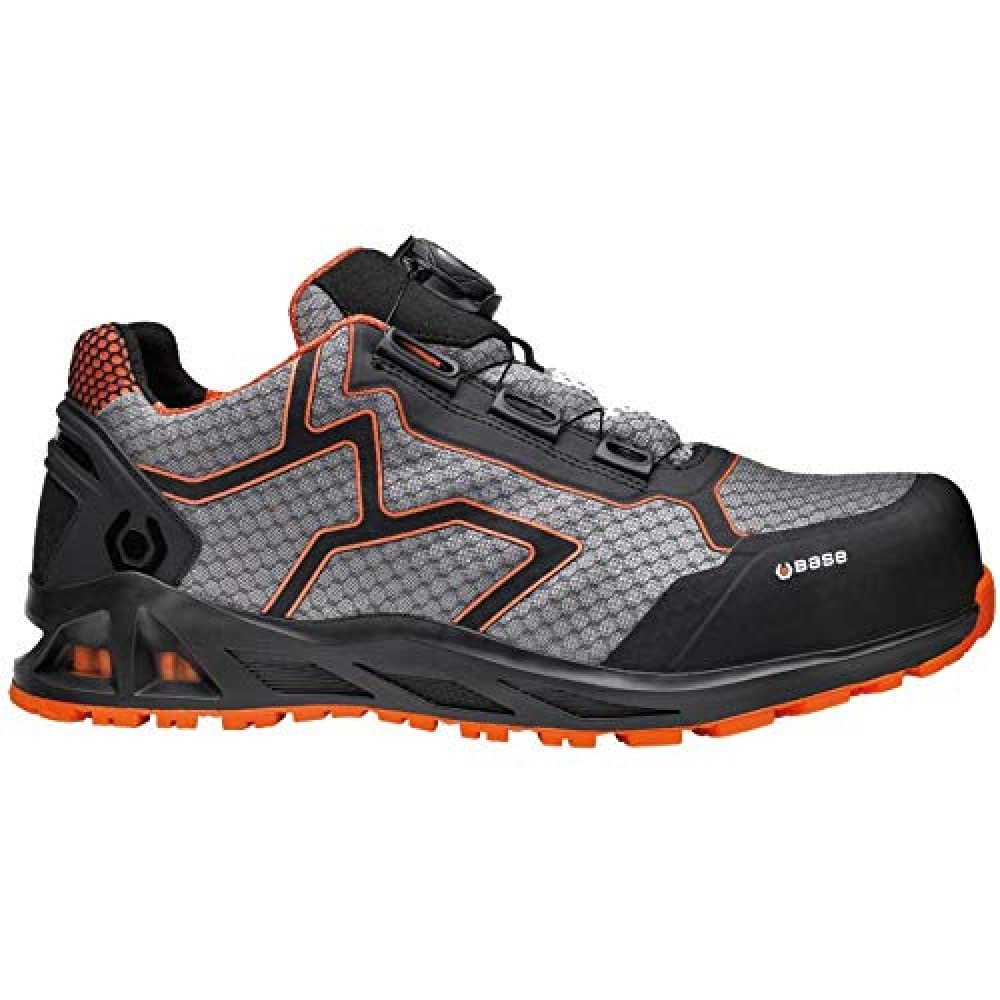 BASE K-JUMP B1005A S1P HRO SRC Aluminium Toe i-daptive Sole Dry’n Air Footbed SmellStop BOA Closure Ballistic Midsole Safety Trainer, Grey/Orange, UK 6.5
