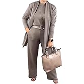 Women’s 3 Piece Outfit Set, Longline Cardigan with Matching Top and Pants, Elegant Travel Lounge Wear for Spring Fall