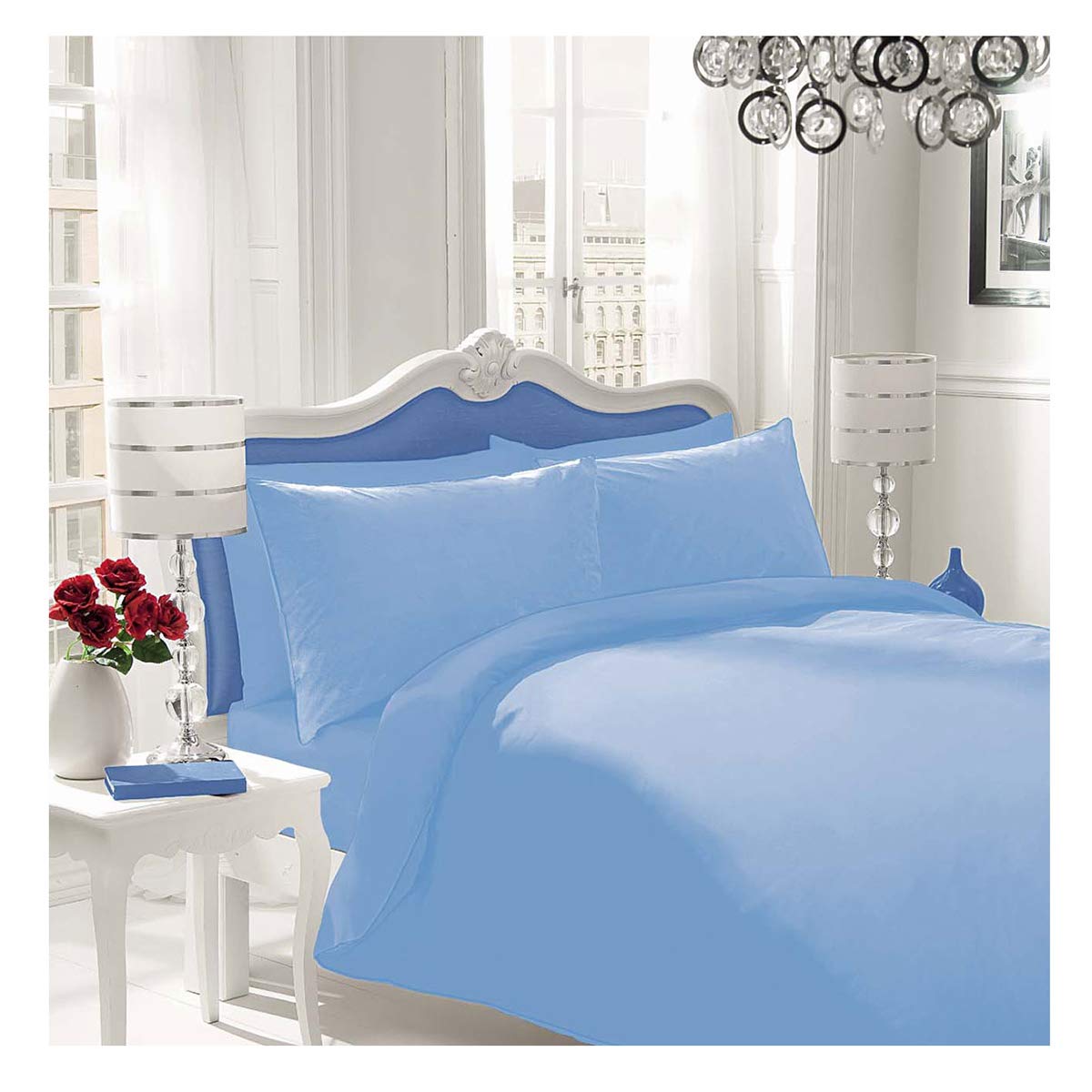 Gaveno Cavailia Luxury Brushed 100% Cotton Plain Dyed Flannel Duvet Set, [ King - Blue ]