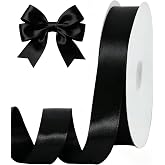 TONIFUL 1 Inch x 100yds Black Satin Ribbon for Crafts, Gift Wrapping | Solid Ribbon for Graduation Lei Making Hair Bows Making Halloween Wrap Wedding Invitation Card Christmas Valentine Decor