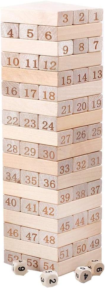 BeeMall Wooden Tower Game Digital 54 Pcs Building Blocks Stacking Game - Number Match Playset Toy Kids Educational Toy Puzzle Games