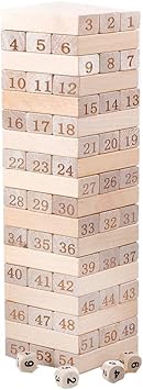 BeeMall Wooden Tower Game Digital 54 Pcs Building Blocks Stacking Game - Number Match Playset Toy Kids Educational Toy Puzzle Games