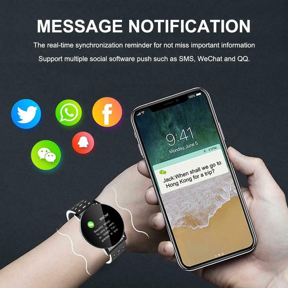 MiMiey Fitness Armband Uhr Watch Herzfrequenz Runder Bildschirm Smart Armband Bluetooth Erinnerung an Eingehenden Anruf Sport Band Smart Watch Fitness Tracker mit Pulsmesser (Blau)