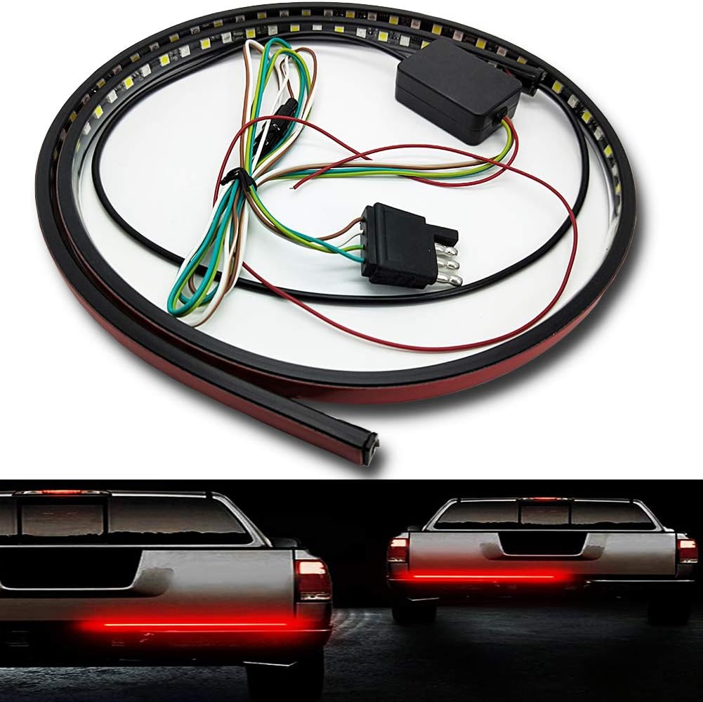 Truck Tailgate Light Bar, Double Row Red/White LED Flexible Strip Tail Light, Running Turn Signal Brake Daytime Running Lamps for Pickup Trailer Jeep SUV GMC RV Car