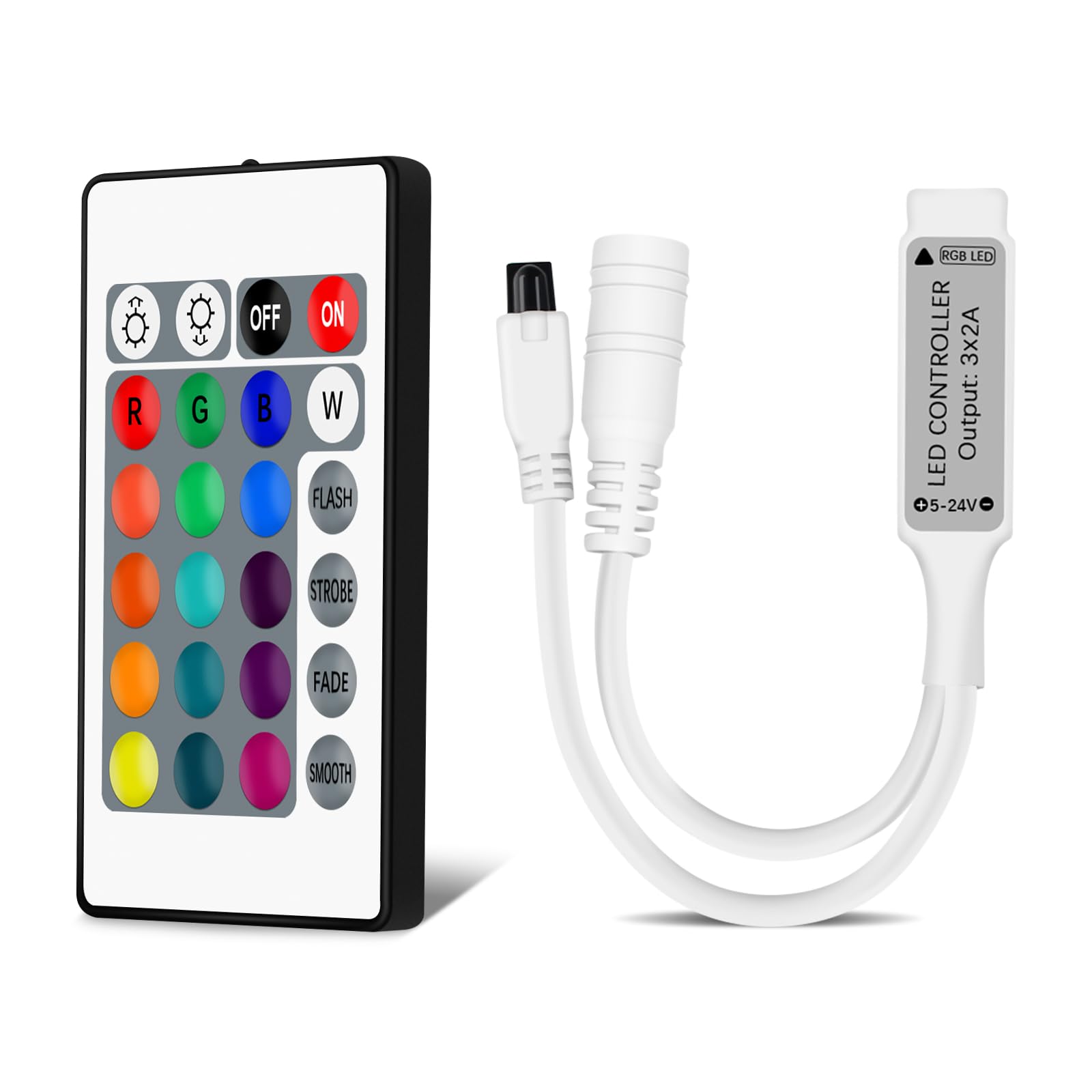 Aroidful Mini LED RGB Controller 4 PIN, 24 Keys IR Controller LED Remote Controller for SMD 3528 5050 5630 RGB LED Strips DC 5V-24V, Adjust Speed/Brightness/Color/Scene — image 1