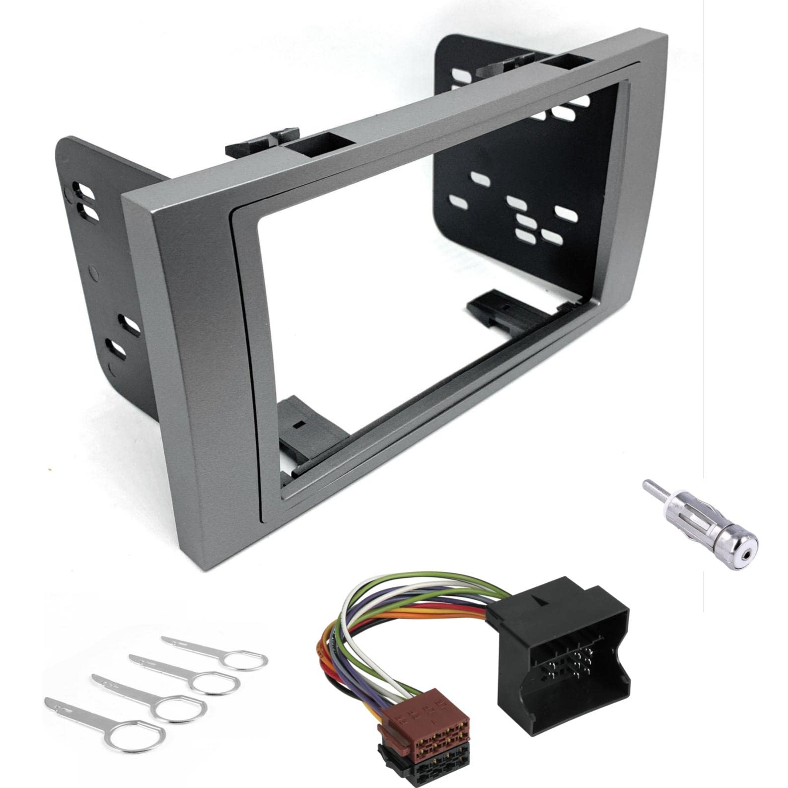 Sound-way Double DIN Car Radio Front Panel Frame, ISO Connector Cable, Antenna Adapter, Release Keys compatible with FORD Focus II C-Max S-Max Fusion Transit Fiesta Galaxy