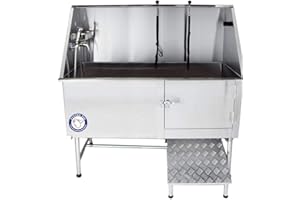 Flying Pig Grooming 62" Stainless Steel Pet Dog Bath Tub with Faucet (Right door/Left Drain), 62 x 27 x 58"