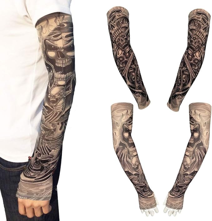 FANOST Tattoo Ärmel 4er Set - Sonnenschutz Mit Coolen Tattoo-Mustern Für Outdoor-Sport