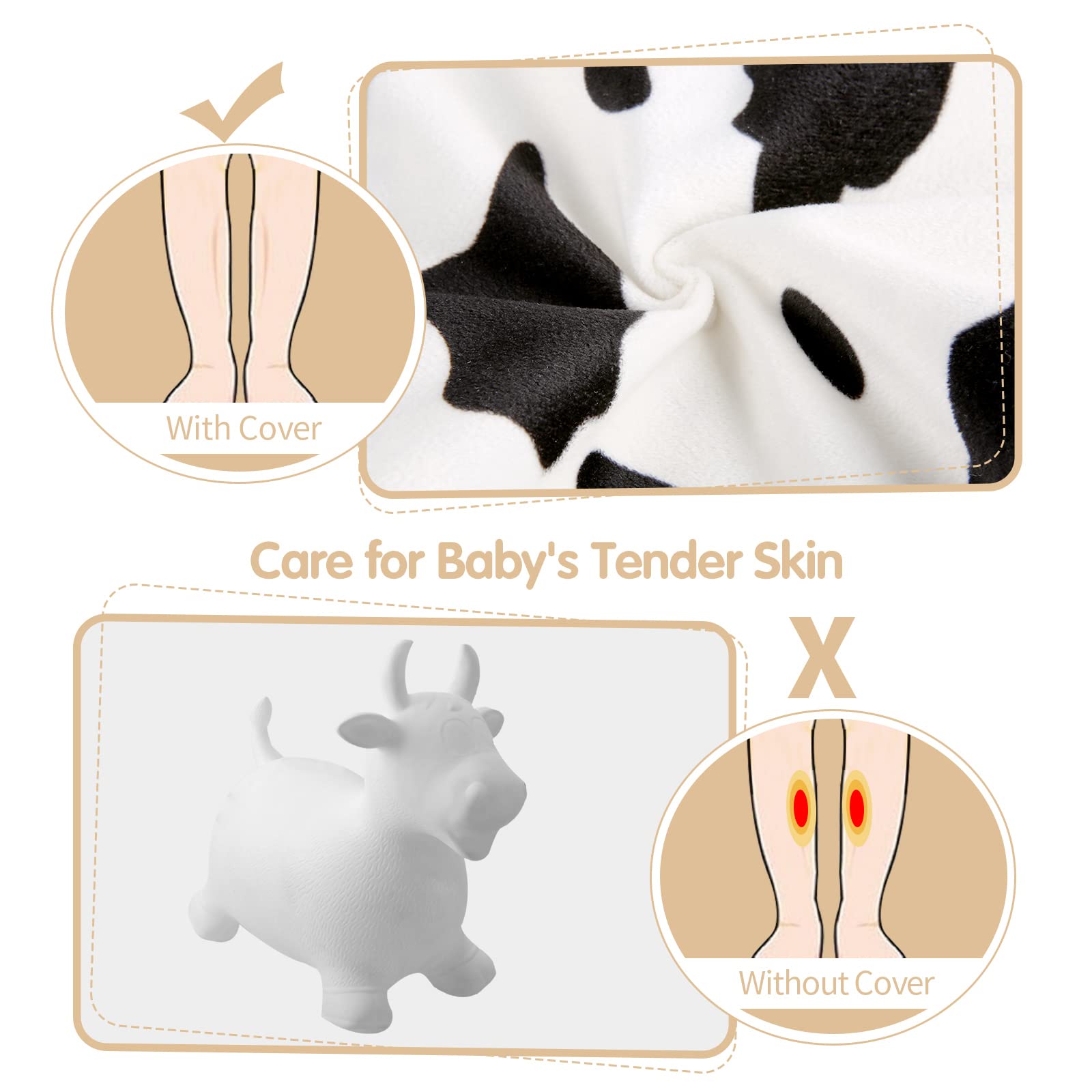 INPANY Bouncy Cow Farm Animal Hopper Toys, Toddler Plush Bouncing Inflatable Bouncer, Ride on Hopping Horse, Indoor Outdoor Cowboy Rodeo Birthday Party Decorations Gifts for 2 3 4 Year Old Girls Boys