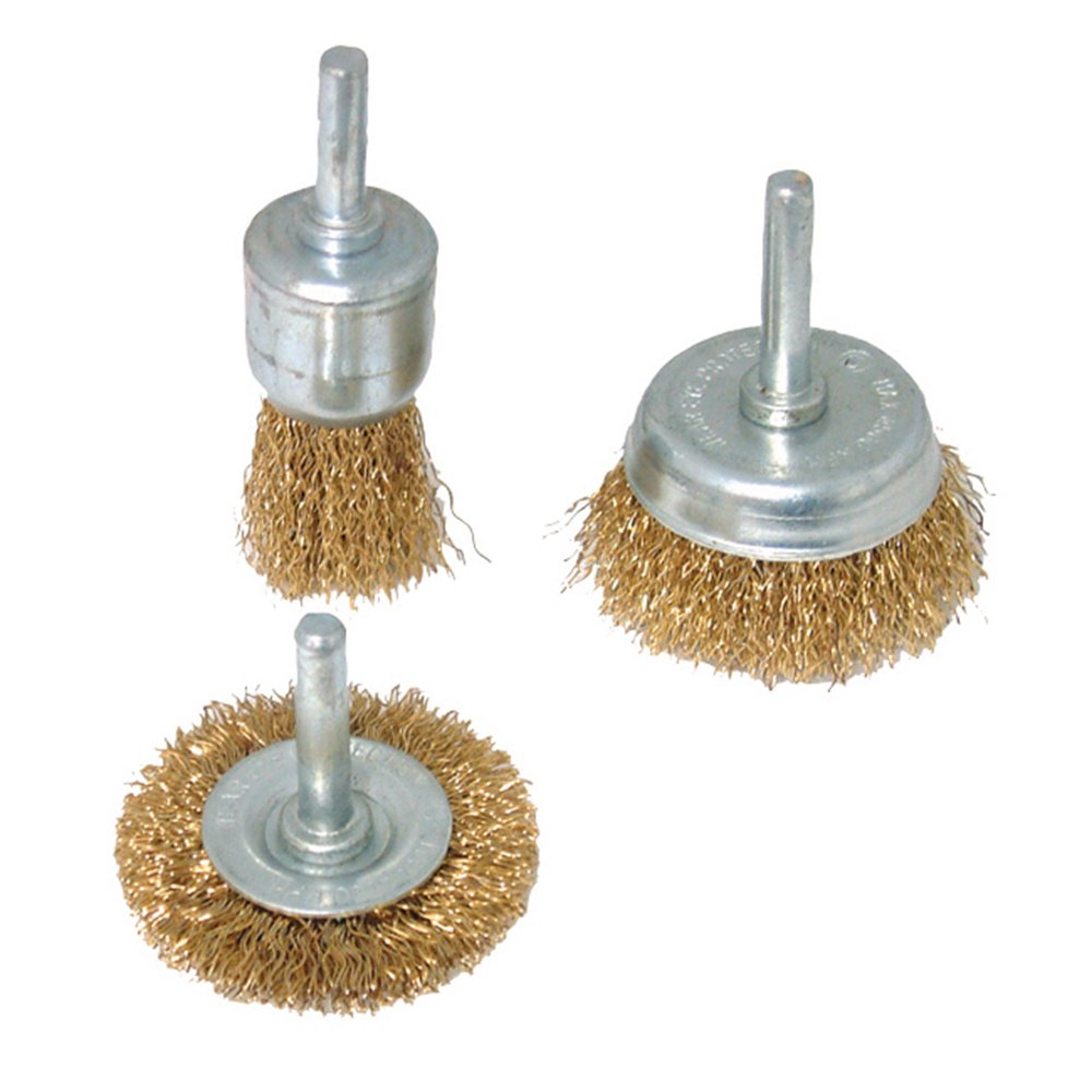 Silverline Brassed Steel Wire Wheel and Cup Brush Set 3 Pieces (985332)