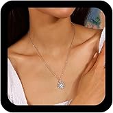 Andelaisi Boho Nautical Necklace Choker Silver Nautical Compass Choker Necklace Vintage Round Compass Necklaces Crystal Necklaces for Women