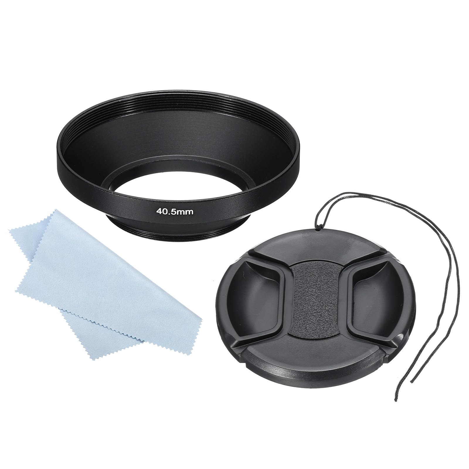 PATIKIL 40.5mm Lens Hood, Wide Angle Matte Surface Anti-reflective Inside Hood with 62mm Lens Cap and Cleaning Cloth for Camera Lens, Black for Nikon, for Fujifilm, for Pentax, for Leica
